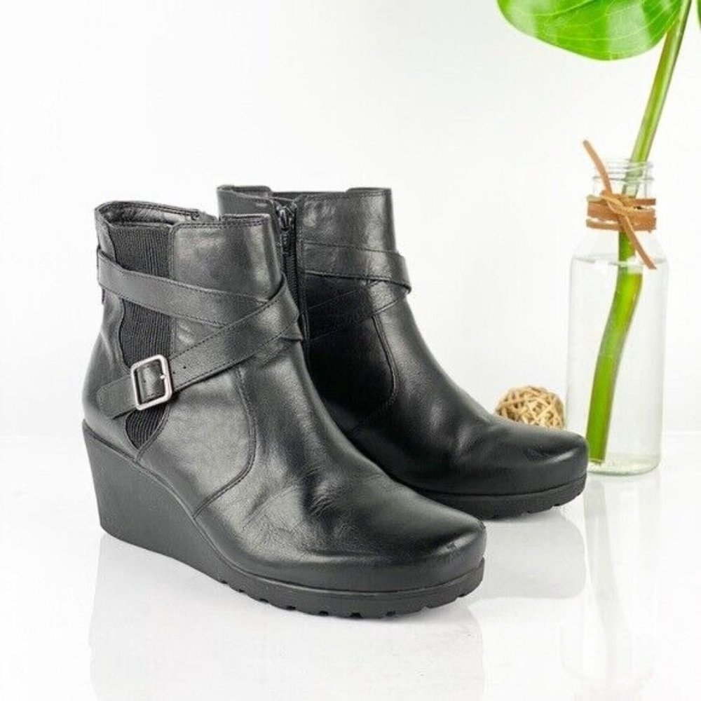 Abeo  Women's Geranium Fashion Ankle Boot Size 7 N Wedge Black Leather Comfy